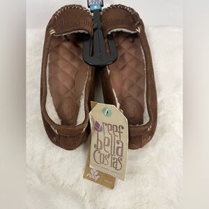 Reef Bella Brown Costas Suede Slip-On Moccasins- Waffle Insole and Winter Lining